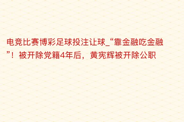 电竞比赛博彩足球投注让球_“靠金融吃金融”！被开除党籍4年后，黄宪辉被开除公职